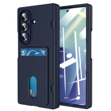 Imagem de FWYANZH Capa para Samsung Galaxy Z Fold 7, capa com ranhura para cartão, protetor de tela integrado, dobradiça, à prova de choque, capa de proteção completa de policarbonato rígido, azul, dobra 7
