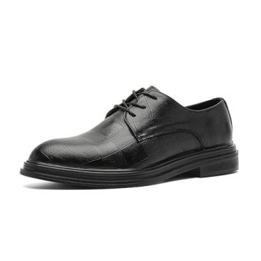 Imagem de Sapato social masculino de bico fino para negócios, estilo britânico, estampado, vintage, sola grossa, moderno, sapatos de casamento, Preto, 37