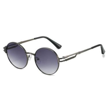 Imagem de Óculos de sol redondos vintage, masculino e feminino, de metal, retrô, para viagem, negócios, UV400 (cinza escuro)