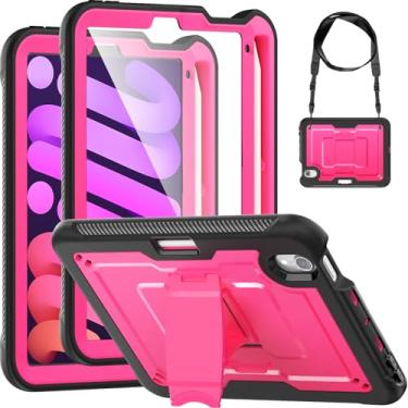 Imagem de Miimall Capa para iPad iPad mini 7 A17 Pro 2024, iPad mini 7th 2025, capa resistente para PC e PET com suporte, capa antiderrapante e à prova de choque com alça de mão, capa para iPad mini 7ª/6ª 21.1