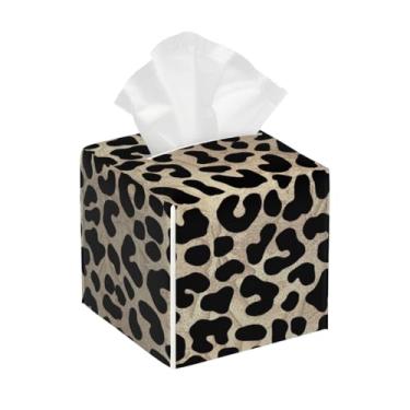 Imagem de Porta-lenços de couro quadrado à prova d'água com estampa de leopardo, organizador de papel facial dourado com cinto inferior, estojo de lenços para mesa, banheiro, escritório, mesa, carro, decorativo