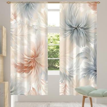 Imagem de 2 conjuntos de painéis cortinas transparentes coloridas com linhas de flores, cortinas transparentes arejadas com filtro leve, painéis de cortina de porta e janela para sala de estar, quarto, jantar