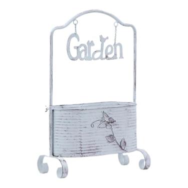 Imagem de BLWOTMOR Vaso de Ferro para Plantas com Design Rústico, Recipiente para Plantas, Decoração de Fazenda em Metal, Balde de Flores para áreas Internas, Externas, Branco