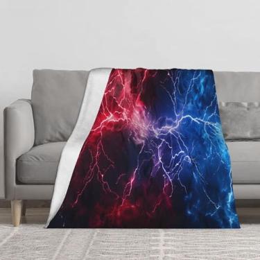 Imagem de Cobertor macio e leve aconchegante cobertor vermelho relâmpago azul frio cobertores decoração de casa presentes de festival para mulheres e homens, cobertor de flanela felpudo para cama, sofá