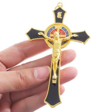 Imagem de KOMI Crucifixo de metal esmaltado preto pequeno crucifixo de São Bento para decoração de casa 12 x 7 cm, cruz de Jesus Cristo, proteção San Benito, presentes de fé católica