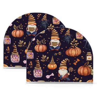 Imagem de ATTX Pacote com 2 porta-guardanapos de acrílico de Halloween com design de potes de doces de gnomos fofos - organizador de mesa decorativo para cozinha, restaurante, decoração de férias de casa #372
