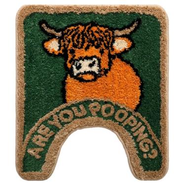 Imagem de Dunzy Highland Cow tapetes de banheiro engraçados em forma de U você está cocô acessórios de banheiro highland vaca tapete de banho engraçado decorativo macio antiderrapante tapete de banheiro