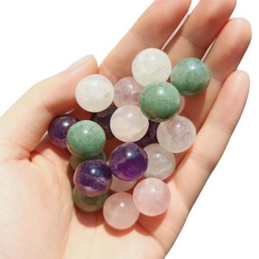 Imagem de FHNP367 20 bolas de pedras preciosas de 16 mm de esferas de cristal natural polidas pequenas bolinhas de gude de gude de gude - 5 de quartzo rosa, 5 de quartzo transparente, ametista, 5, aventurina