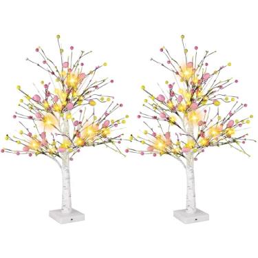 Imagem de Pacote com 2 luzes de bétula iluminadas, árvore de ovo de Páscoa de 61 cm com 24 luzes de LED, galho artificial alimentado por bateria para festa de Páscoa, Natal, casa, decoração de primavera