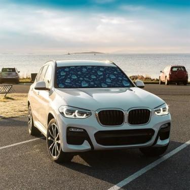 Imagem de Guarda-chuva de para-brisa frontal com caveira de oceano para carro dobrável mantém o veículo fresco para a maioria dos veículos, guarda-chuva de para-brisa 144,8 x 76,2 cm