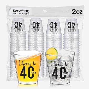 Imagem de Copos de shot Cheers To 40 Years 100 PCS – Copos de shot de 40º aniversário descartáveis 56,7 g, decorações de aniversário de 40 anos para homens e lembrancinhas de festa
