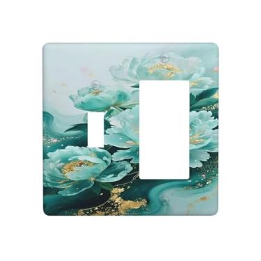 Imagem de Vghoko Capas decorativas para tomadas douradas, flores de mármore dourado, verde, dourado, conjunto de 2 faixas, interruptor de luz, interruptor, placa de parede, interruptor, capas para decoração de