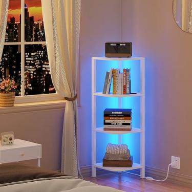 Imagem de TUTOTAK Prateleira de canto, estante de canto de 4 camadas para espaços pequenos, suporte de prateleira de canto estreito com rack de armazenamento, para sala de estar, quarto, branco BS08BW004L