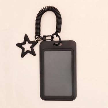 Imagem de Cordão de mola retrátil colorido estrela com porta-cartão de identificação, lindo chaveiro feminino é o melhor presente para casais, amigos, colegas de classe e mulheres.
