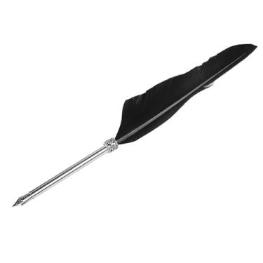 Imagem de Generic Caderno, Caneta de Pena, Caderno de Couro Caneta de Luxo Nip Dip Tinta Durável Caixa de Presente de Pena para Prática Caligrafia 25-27cm (Preto)