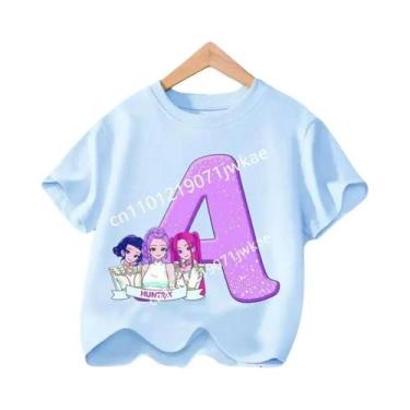 Imagem de Camiseta Infantil Azul Com Gola Redonda Manga Curta KPop Demon Hunters