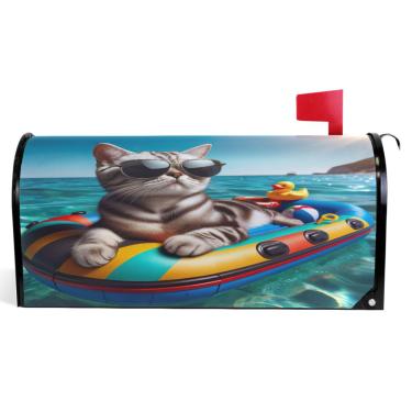 Imagem de TSENQUE Linda caixa de correio decorativa para descanso de gato capas magnéticas de vinil caixa de correio de verão à prova de intempéries decoração de caixa de correio tamanho padrão 52,56 x 45,8 cm