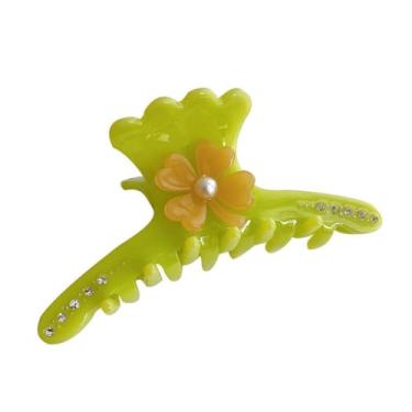 Imagem de Grampo de garra de cabelo de strass acrílico com design de flor, forte aderência antiderrapante para mulheres, acessório de penteado médio