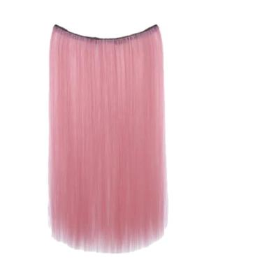 Imagem de Peruca feminina de cabelo sintético ondulado longo de 55 cm – Peruca lisa rosa leve para elegância diária e estilo versátil