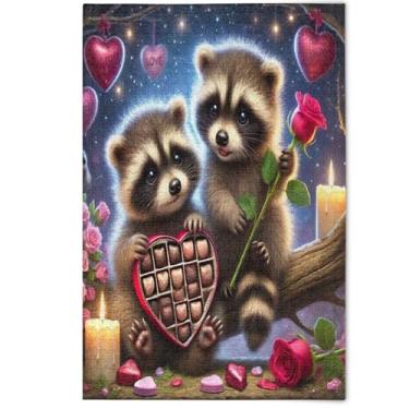 Imagem de 500 Pieces Jigsaw Puzzles for Adults Cute Animal Painting Sweet Raccoon Rose Love Landscape Scene Puzzles Tech Game Puzzle Gifts, 500 Pieces, 20.5" x 14.9"