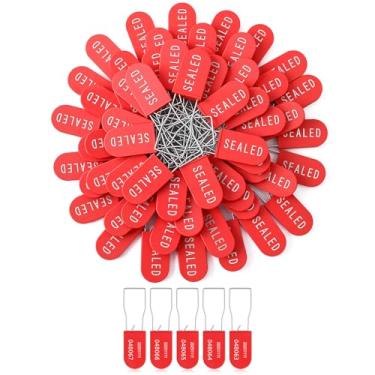 Imagem de Geelin Cadeado de plástico vermelho, 100 peças, selos de segurança, cadeados de arame de metal, descartáveis, etiquetas seladas antiadulteração, cadeado numerado sequencialmente