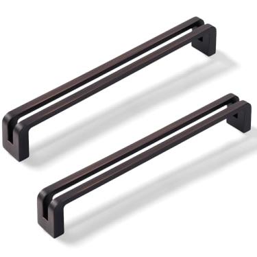 Imagem de Vicycmc Puxadores de armário sólidos de liga de zinco bronze polido a óleo 6-1/4 polegadas (160 mm) no centro do orifício, puxadores de armário de cômoda de luxo para quarto, cozinha, pacote com 6