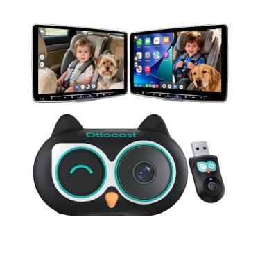 Imagem de OTTOCAST Câmera de carro de bebê 1080p visão noturna transparente sem brilho, exibição na tela do carro, carro sem fio e Android Auto, navegação em tela dividida, monitor de bebê virado para trás