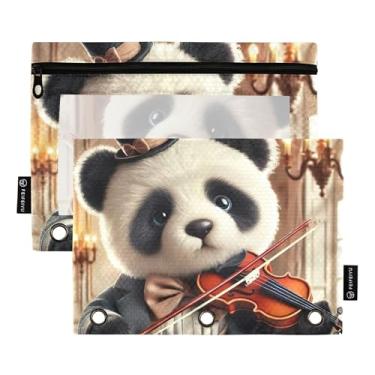 Imagem de GAIGEO Engraçado Urso Penda Vitoriano 3 Anéis, Bolsa de Lápis Caneta Bolsa de Lápis Zíper Floral Escolar Fichários Transparentes Bolsos Estudantes 25 cm x 18 cm, 2 Pacotes