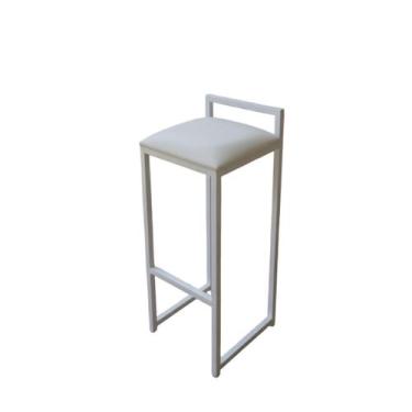 Imagem de Banqueta Quadrada Alta Clássica Cozinha Gourmet Industrial Cor:Branco 