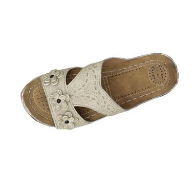 Imagem de Salto grosso feminino casual Peep-Toe com espuma viscoelástica e fácil de usar, Bege, 36