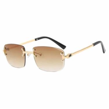 Imagem de Óculos de Sol Masculinos com Armação Metálica Sem Aro e Lentes Degradê, Estilo Punk Feminino, Proteção UV400, Ideais para Esportes ao Ar Livre, Corrida e Ciclismo, Cor Marrom Dourado