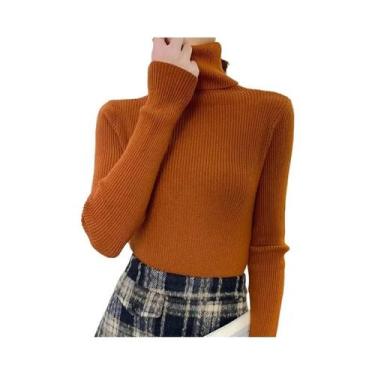 Imagem de Suéter Feminino De Gola Alta Em Cashmere Macio, Pulôver Básico De Tric