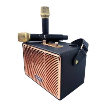 Imagem de Caixa de Som Karaokê Bluetooth sem Fio com 2 Microfones, 100W PMPO, 20W Potência, Bateria 3600mAh, Preto/Laranja/Marrom/Rosa, TF/USB/FM/AUX/TWS (Preto)