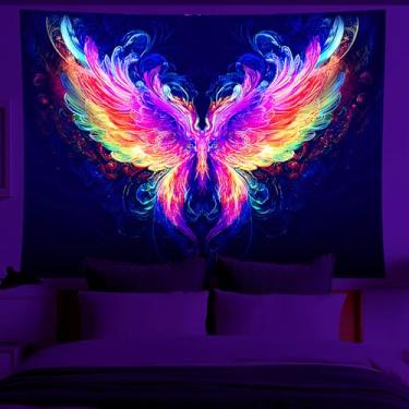 Imagem de NYZE Tapeçaria de luz negra que brilha no escuro, pôster legal, paisagem, fácil de pendurar, decoração de parede para sala de estar, dormitório, casa (borboleta colorida, 150 x 129 cm)