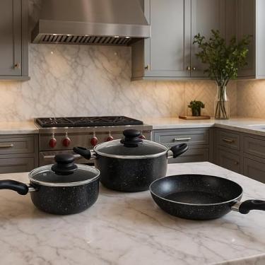 Imagem de Jogo de Panelas em Alumínio Antiaderente, Preto, Kit com 3 Peças