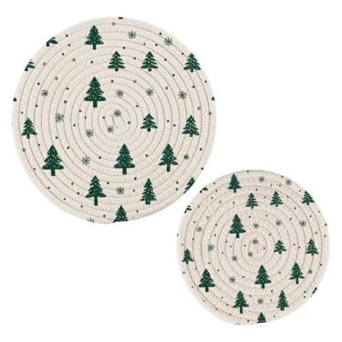 Imagem de Wassud Conjunto de trivet de árvore de Natal elegante para pratos quentes, suportes redondos de algodão, almofadas quentes, porta-copos elegantes, decoração de cozinha e acessórios, 2 peças