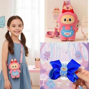 Imagem de Kit Bolsa Silicone alça transversal Fofa Bolsinha Labubu porta moedas 