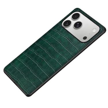 Imagem de Generisch Capa para iPhone 17/17 Air/17 Pro/17 Pro Max, capa protetora fina anti-impressão digital em couro com textura de crocodilo, capa fina para telemóvel (verde, 17)