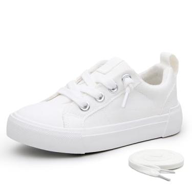 Imagem de Weestep Tênis infantil de lona sem cadarço para meninos e meninas, Branco, 10 Toddler