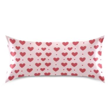 Imagem de Wassud Red Hearts Fronha de cetim para o dia dos namorados para cabelo e pele fronhas de seda lisa king size respiráveis com fecho de envelope