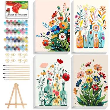 Imagem de ICYANART Kit de pintura por números para adultos com moldura e cavalete de madeira, kits de pintura de flores para adultos por números, pintura a óleo acrílica faça você mesmo por números para