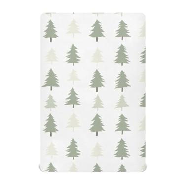 Imagem de Wassud Jogo de lençol para berço verde com árvores de Natal para meninos e meninas, respirável, neutro, 71 x 132 cm