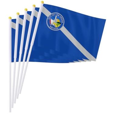 Imagem de PTEROSAUR Conjunto de bandeira portátil da cidade de Las Vegas, 14 x 20 cm, mini bandeira de Las Vegas para desfiles, festas, celebrações e decoração de casa (pacote com 100)