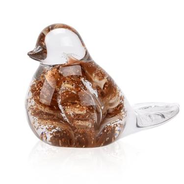 Imagem de BRABUD Estátua de pássaro de vidro, peso de papel, ornamento de arte animal, colecionável, casa, sala de estar, quarto, estante, mesa de café, armário decoração (marrom) TQOKBS2