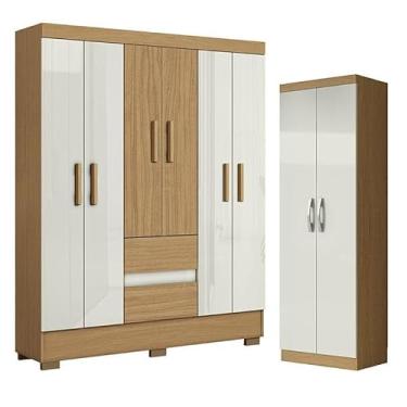Imagem de Guarda Roupa Casal Coimbra 2005138 e Armário Multiuso New 2000192 Atacama Off White - Aramóveis
