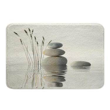 Imagem de Tapete de banheiro Zen antiderrapante para pedras zen, tapete absorvente de meditação de microfibra, tapete de banheiro, decoração de quarto, arte tranquila, arte natural, tapete de banheiro, 40,64 cm x 60,96 cm