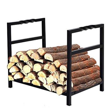 Imagem de CGKs6anmU Rack de lenha para lareira 39 × 35 x 35 cm, suportes modernos de lenha de metal interno e externo, ferramentas de fogão de armazenamento