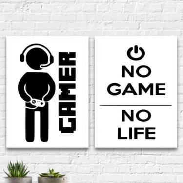 Imagem de Kit 2 Quadros Decorativos Gamer Life 45X34 C/Vidro - Branca