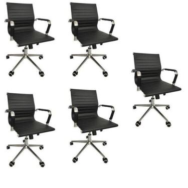 Imagem de Kit 5 Cadeiras Office com Rodízio e Encosto Esteirinha Baixa - Espress
