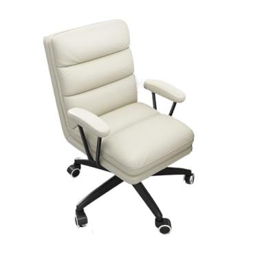 Imagem de VHDY85KA Cadeira giratória de couro artificial para uso doméstico, confortável, para jogos, cadeira de escritório, quarto, maquiagem, encosto giratório, cadeira de escritório (branca)